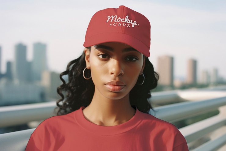 PSD portrait d'une personne portant une casquette avec maquette de logo