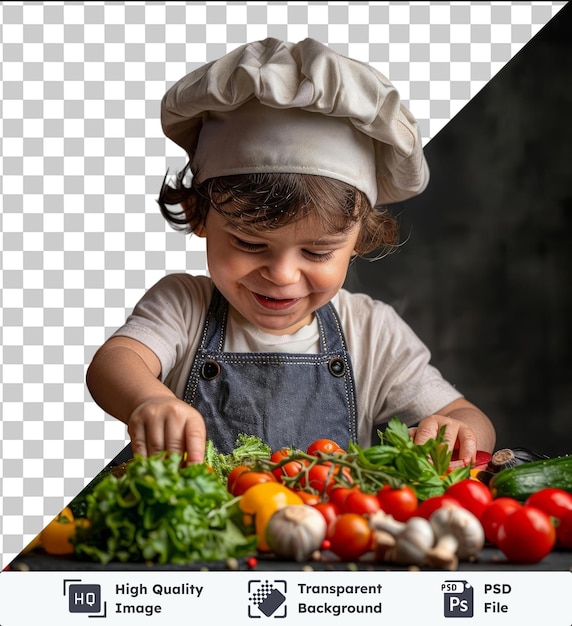 PSD portrait d'un petit enfant sous la forme d'un cuisinier enfant chef processus de cuisson dans la cuisine