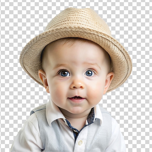 PSD portrait d'un petit garçon portant un chapeau de paille isolé sur un fond transparent