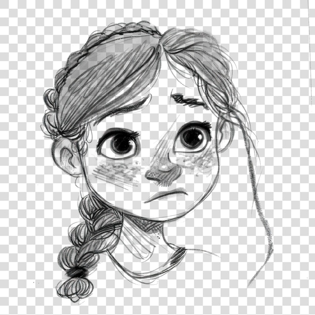 PSD portrait d'une petite fille dessiné en noir et blanc isolé sur un fond transparent png