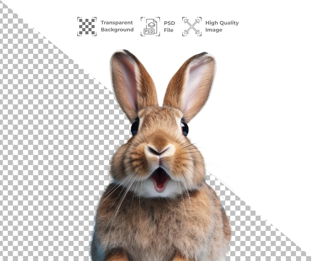 Portrait photo PSD d'un lapin ou d'un lièvre isolé sur un fond transparent