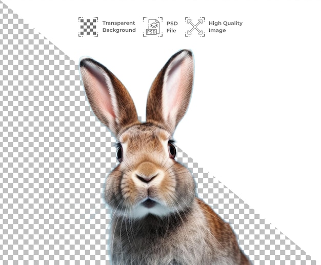 Portrait photo PSD d'un lapin ou d'un lièvre isolé sur un fond transparent