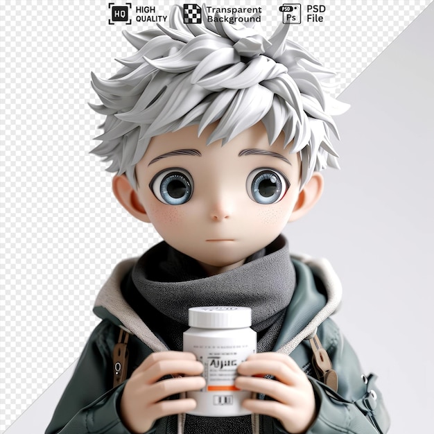 PSD portrait de poupée jujutsu kaisen avec une tasse de café