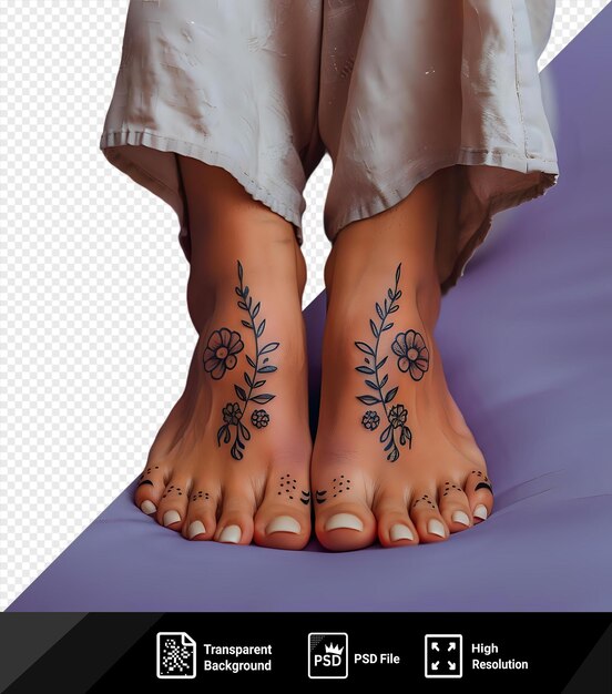 PSD portrait de près des pieds féminins avec tatouage tatouage sur le bas de son pied png