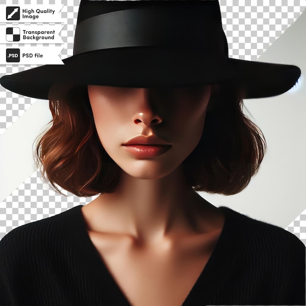 PSD portrait psd d'une femme avec un chapeau sur un fond transparent