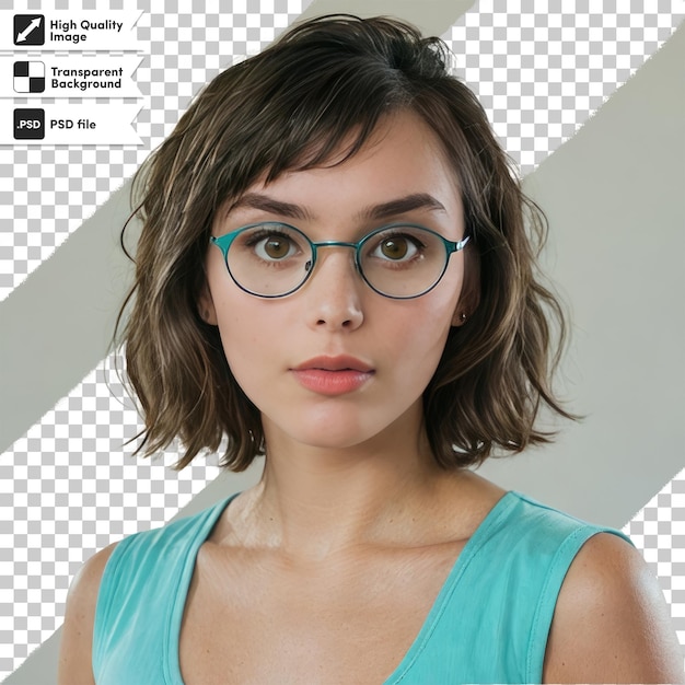 PSD portrait psd d'une femme avec des lunettes sur un fond transparent avec une couche de masque modifiable