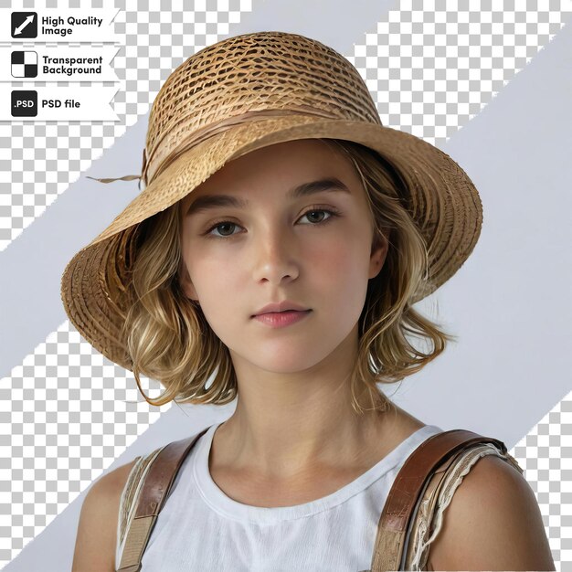 PSD portrait psd d'une petite fille avec un chapeau sur un fond transparent avec une couche de masque modifiable