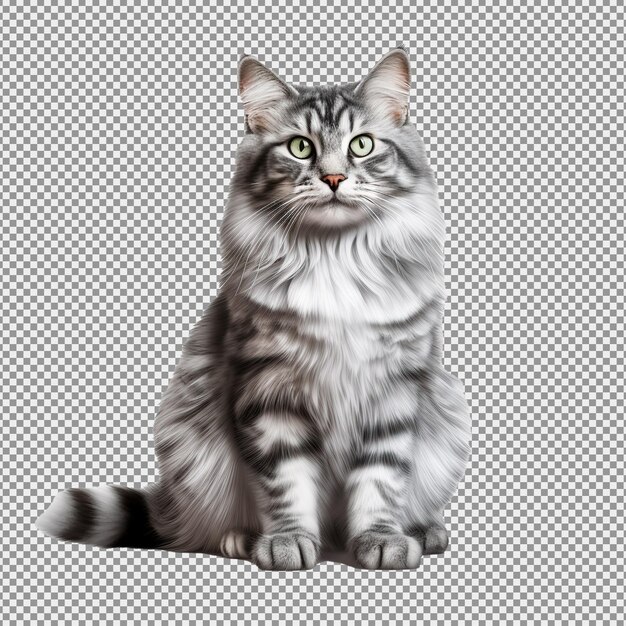 Portrait en studio d'un chat tabby assis qui regarde vers l'avant sur un fond blanc