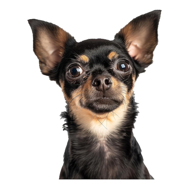 PSD portrait en studio d'un chien chihuahua noir et brun qui regarde vers l'avant et se tient debout