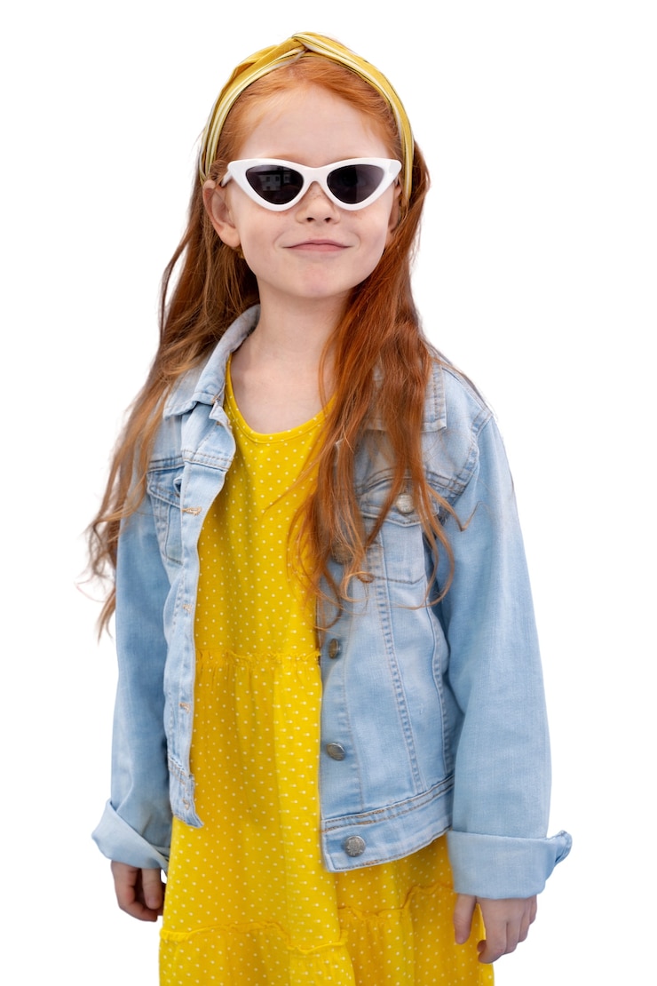 PSD portrait en studio de jeune fille avec des lunettes de soleil cool