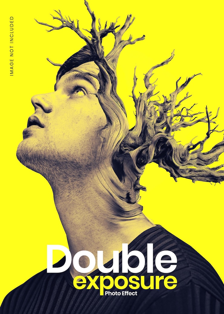 PSD portrait surréaliste en double exposition d'un homme avec un arbre