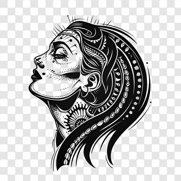 PSD portrait de tatouage traditionnel mexicain de grâce féminine