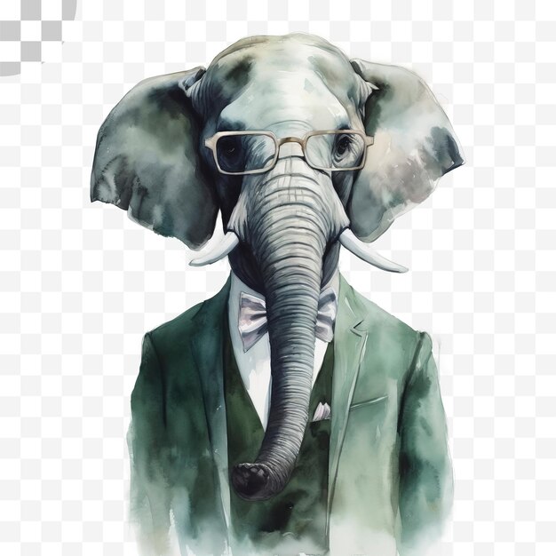 PSD portrait de tête d'éléphant aquarelle fond transparent