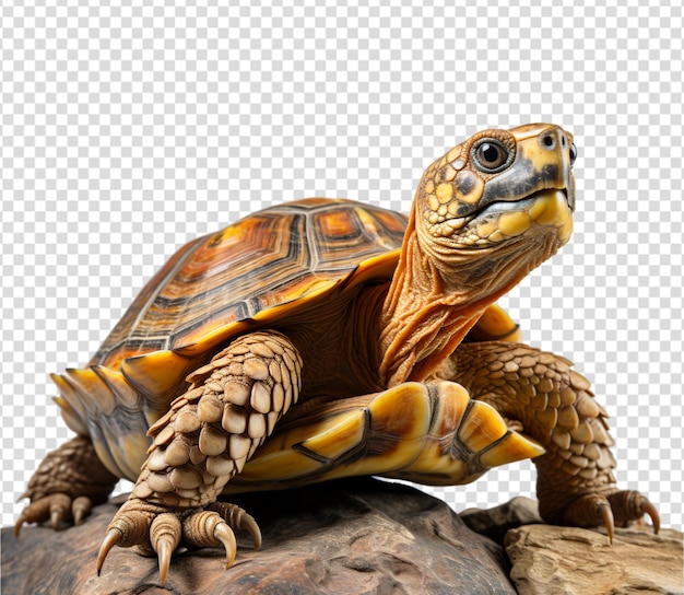 PSD portrait d'une tortue sur un rocher avec un fond transparent