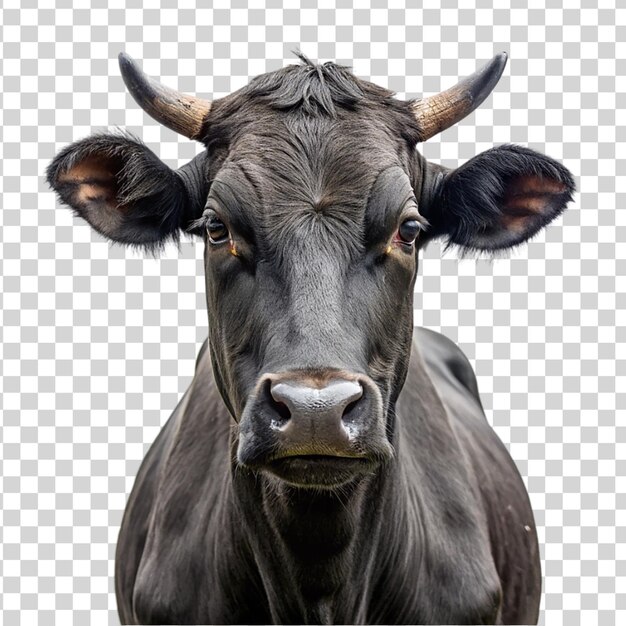 PSD portrait d'une vache noire isolée sur un fond transparent