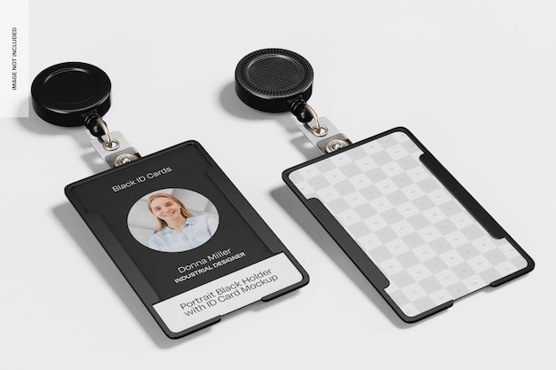 Portrajo de titulares negros con tarjeta de identificación mockup 02