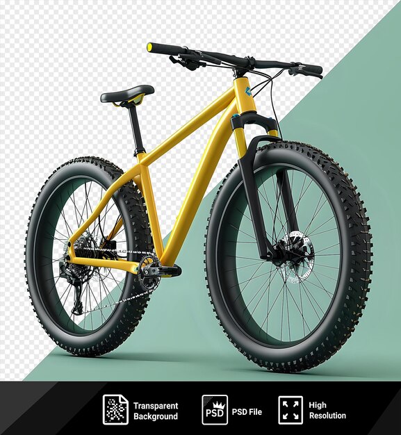 Portret amarelo preto 29er bicicleta de montanha com pneus offroad grossos bicicleta mtb cross country ciclismo de alumínio conceito de transporte esportivo png psd