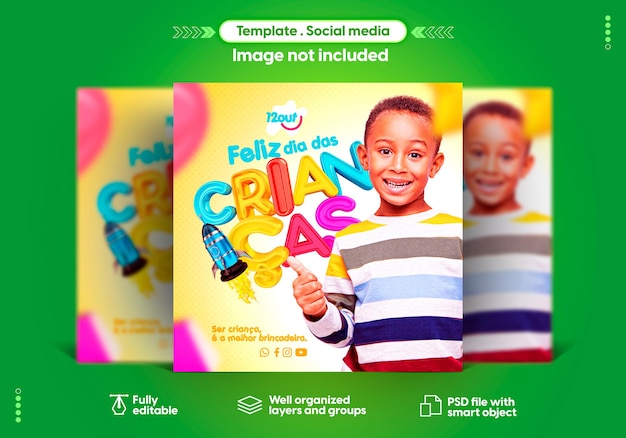 PSD portugiesische vorlage für social media happy childrens day 12. oktober brasilien