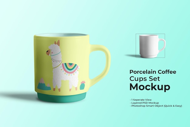 Porzellan Kaffeetassen Set Mockup