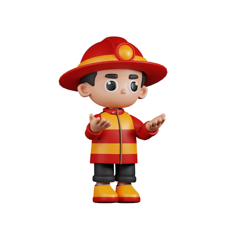 PSD posa arrabbiata del pompiere del personaggio 3d