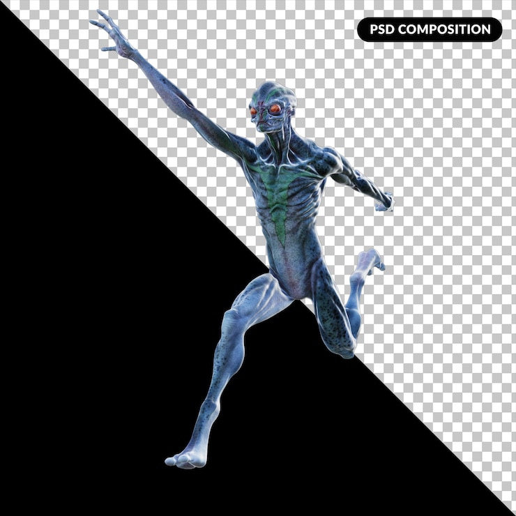 PSD posa della creatura aliena isolata 3d