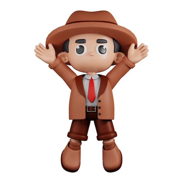 Pose de celebración de salto de detective de personaje 3d