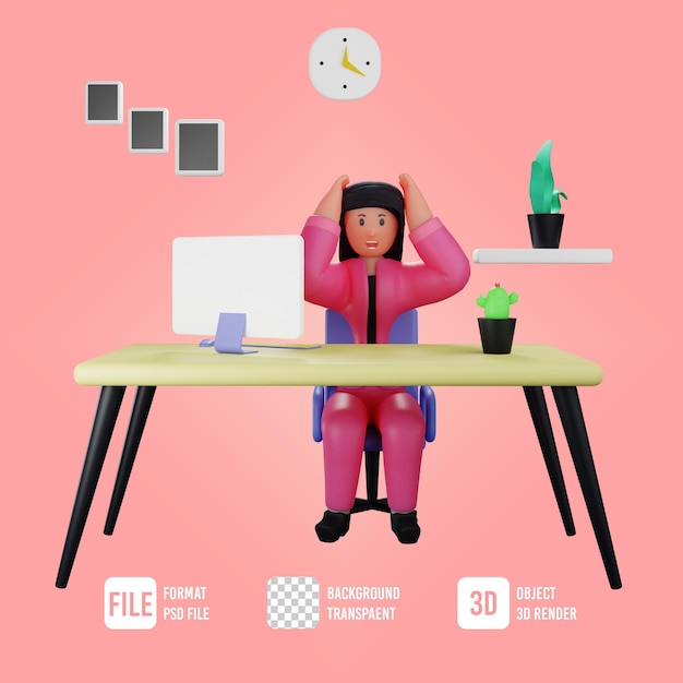 Pose choquée de personnage d'affaires féminin 3d dans la salle de bureau