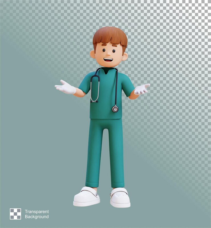 PSD pose de comunicación de personaje médico en 3d adecuada para contenido médico