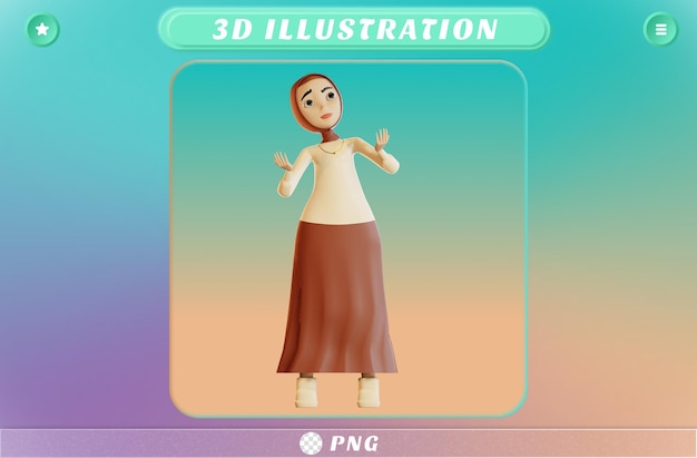 Pose confundida del personaje hijab 3d