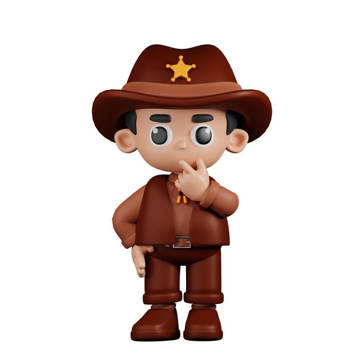 PSD pose curiosa do xerife do personagem estilizado 3d