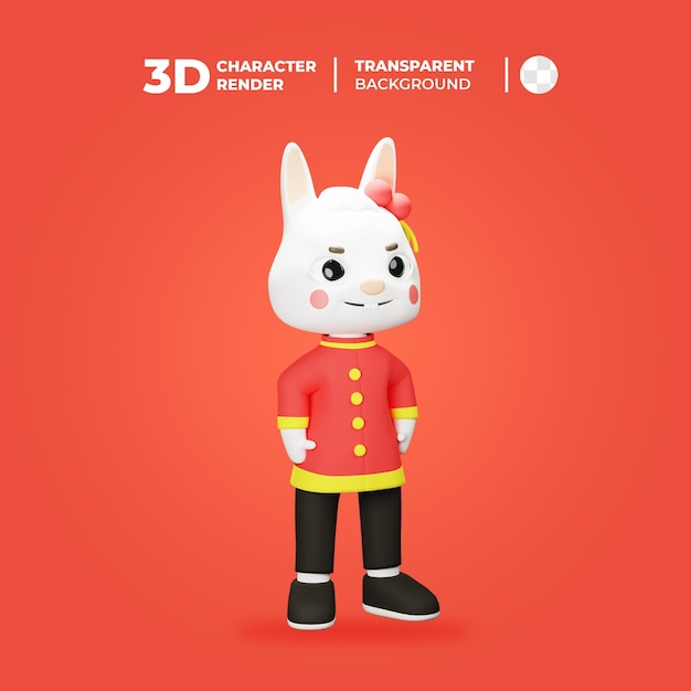 Pose de ano novo de coelho de personagem 3D