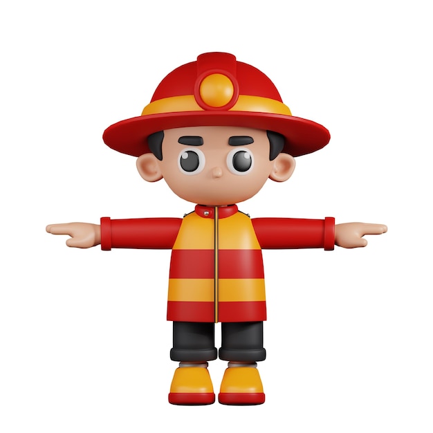 PSD pose de bombeiro t de personagem 3d