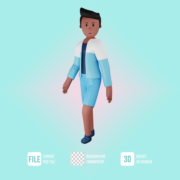 Pose de caminhada de personagem masculino de verão 3d