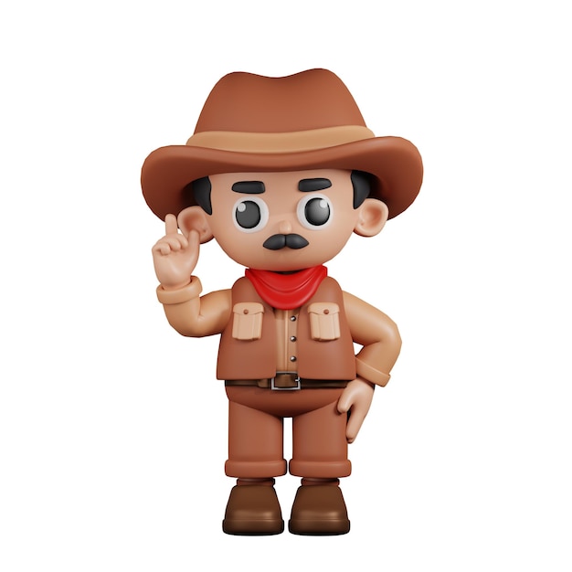 Pose de cowboy de personagem 3d apontando para cima