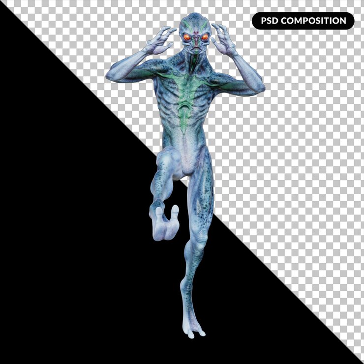 PSD pose de criatura alienígena isolada 3d
