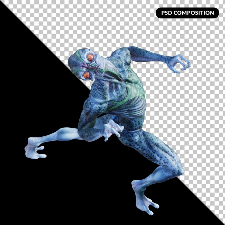 PSD pose de criatura alienígena isolada 3d