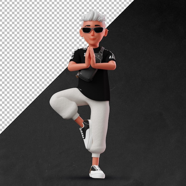 PSD pose de ioga de personagem masculino 3d