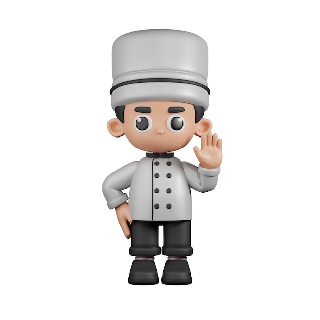 Pose de mãos para cima do chef de personagem 3d