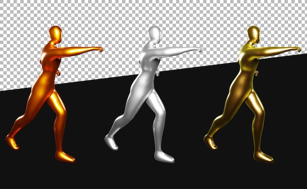 Pose de perfuração de karatê de stickman de renderização 3d fazendo um soco direto