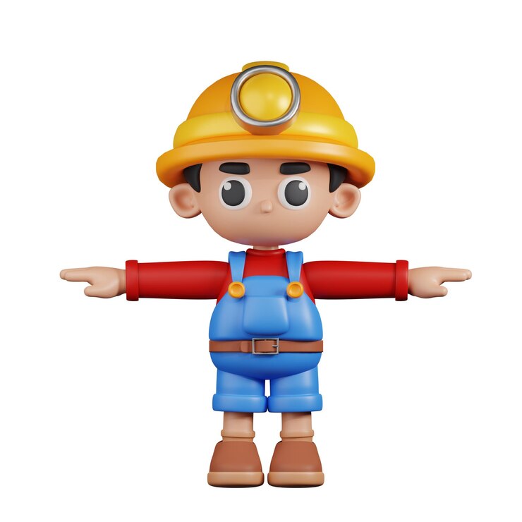 PSD pose do mineiro t do personagem 3d
