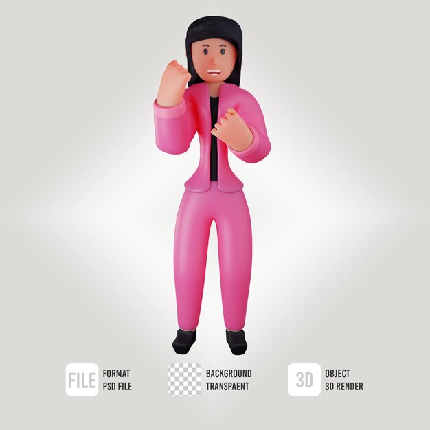 Pose D'esprit Combatif De Personnage D'affaires Féminin 3d