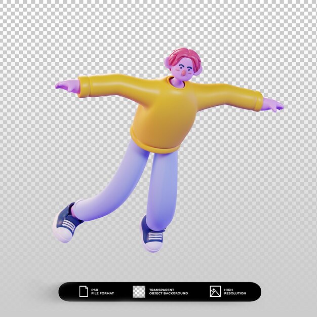 PSD pose flutuante de ilustração de personagem de renderização 3d
