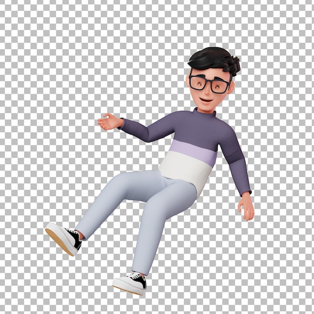 Pose flutuante de personagem masculino 3d e sorrindo