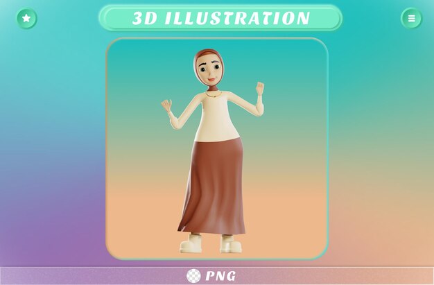 PSD pose heureuse de personnage de hijab 3d