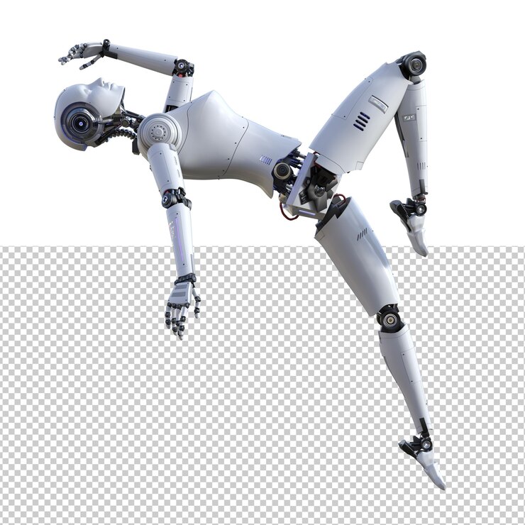 PSD pose ingrávida de robot femenino futurista set 3d render