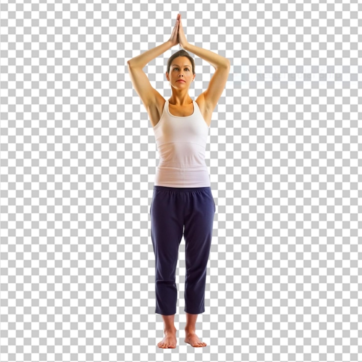 PSD pose de montaña tadasana en un fondo transparente