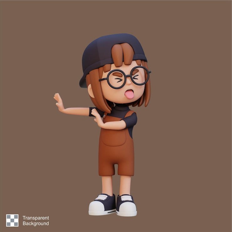 PSD pose penolakan karakter gadis lucu 3d