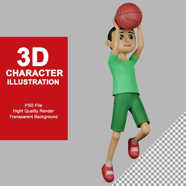 Pose de personnage masculin illustration 3d tenant le basket-ball