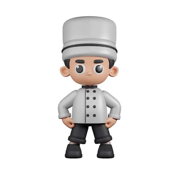 Pose de postura de héroe de chef de personaje 3D