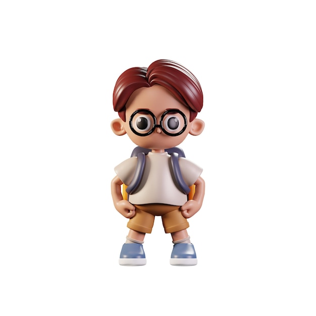 Pose de postura de héroe estudiante de personaje 3D